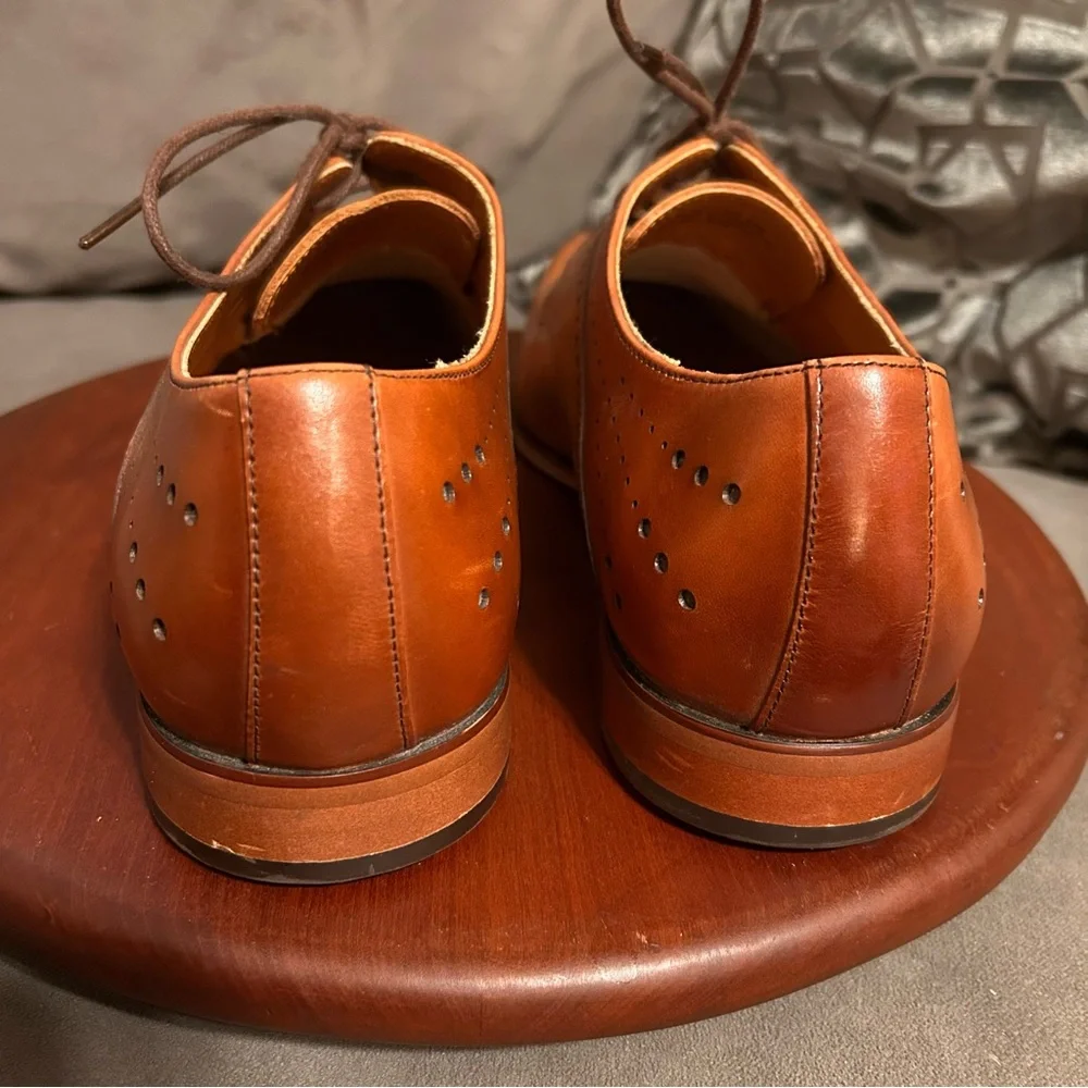 Stacy Adams Men's Savion Cognac Lace-up Plain Toe Oxford Size 10M EUC Like New!